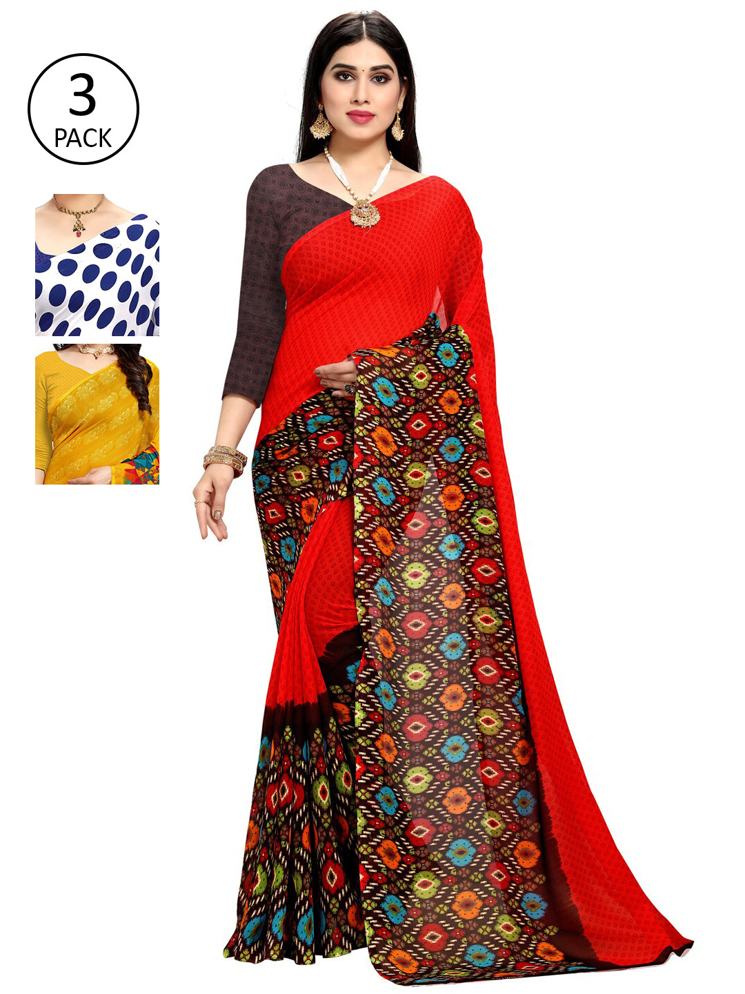 

KALINI Women Pack Of 3 Printed Sarees, White
