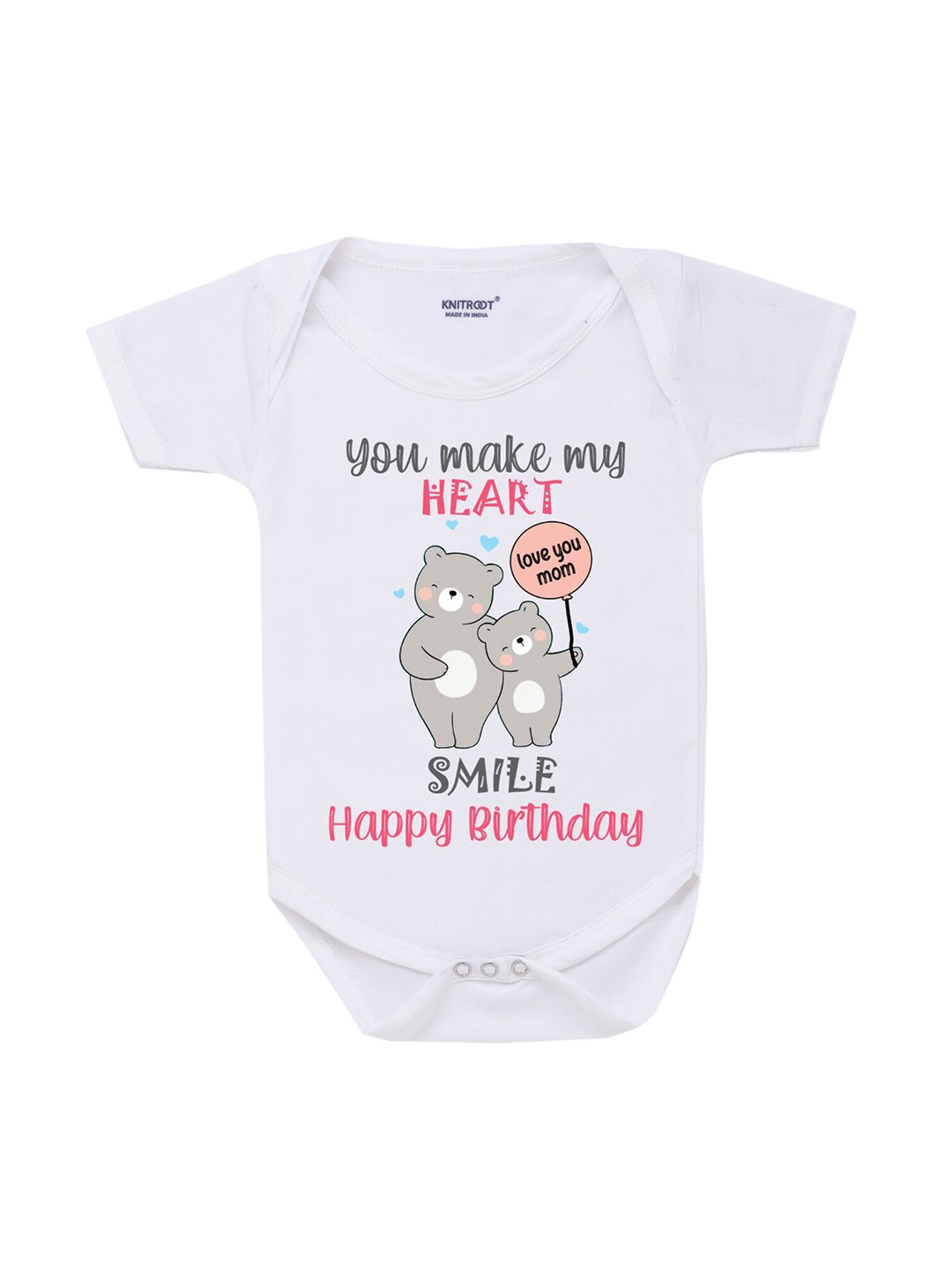 

KNITROOT Infant Kids White & Grey Printed Bodysuit