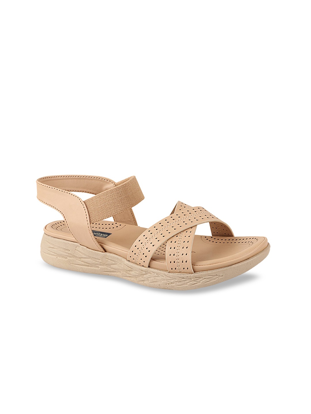 

Shoetopia Women Beige Textured Open Toe Flats