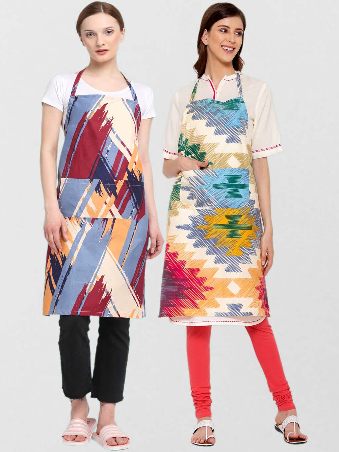 

KLOTTHE Pack Of 2 Printed Cotton 210 TC Aprons, Blue