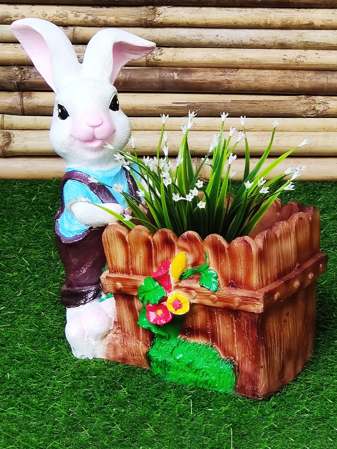 

Wonderland Brown & White Resin Rabbit Animal Planter