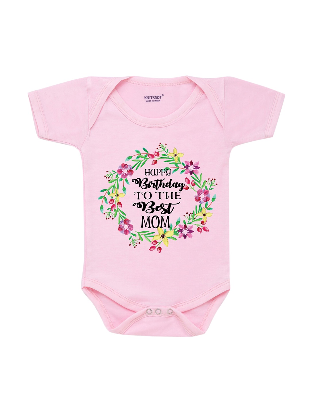 KNITROOT Infant Kids Pink & Green Graphic Printed Bodysuit