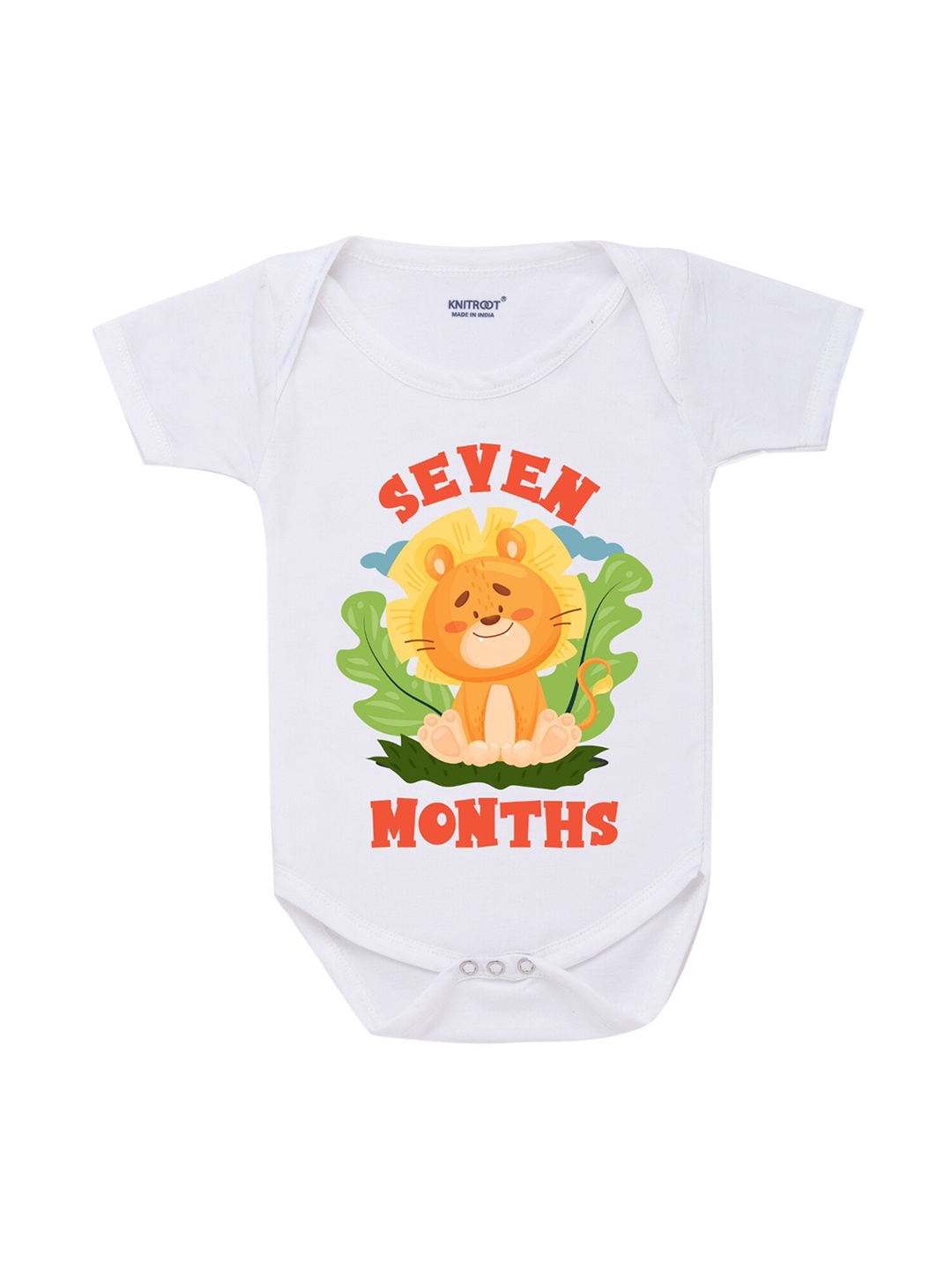 

KNITROOT Infant Kids White & Orange Lion Seven Month Printed Bodysuit