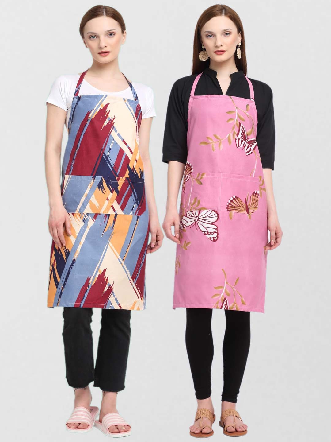 

KLOTTHE Unisex Pack Of 2 Printed 210 TC Cotton Aprons, Pink