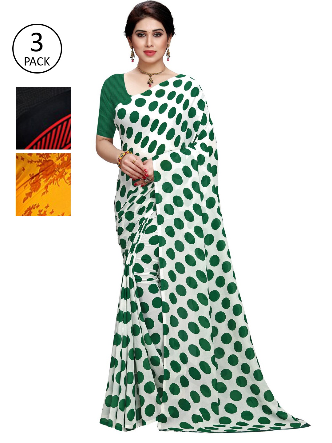 

KALINI Women Pack of 3 Printed Poly Georgette Sarees, White