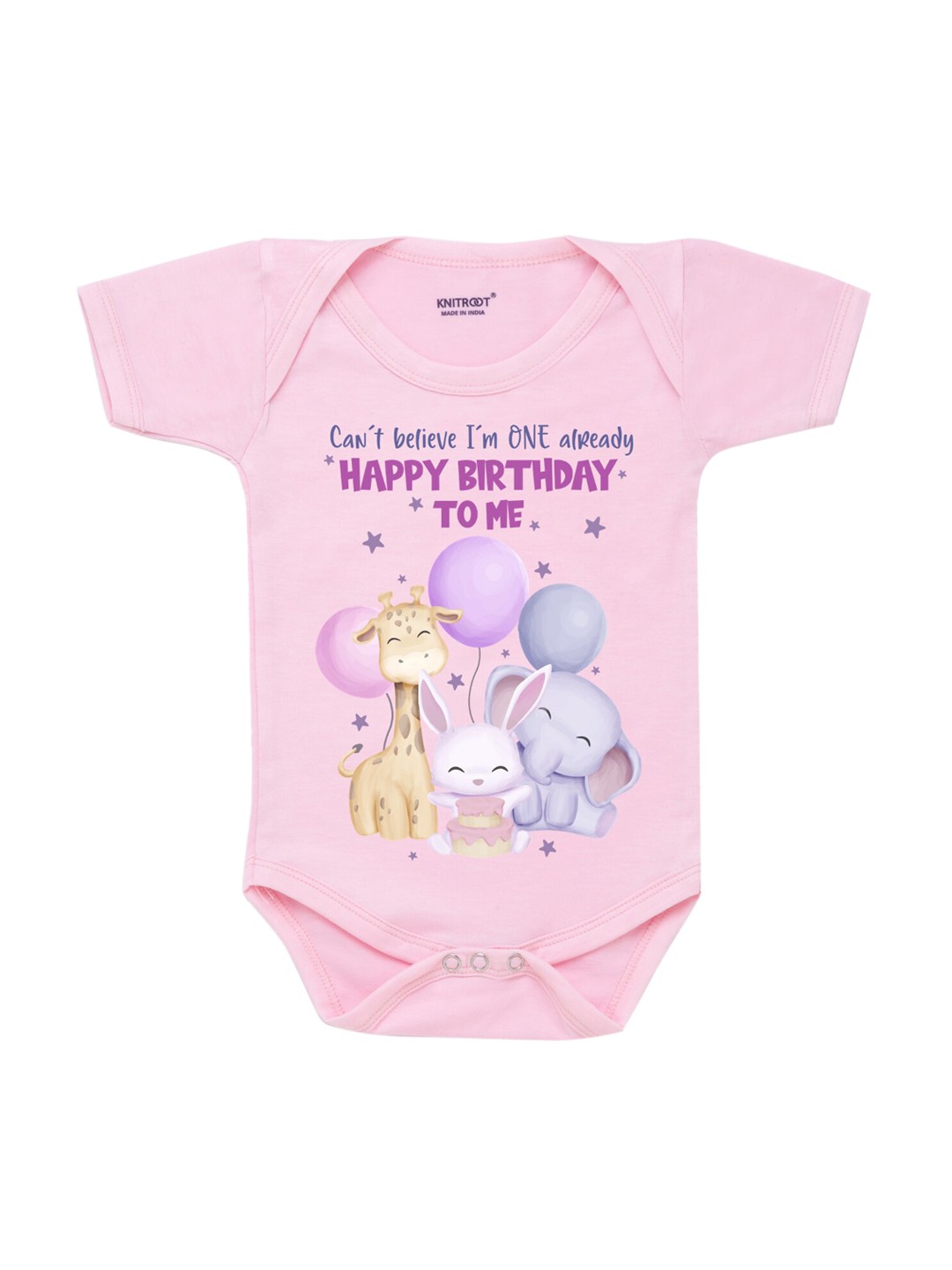 

KNITROOT Infants Baby Cotton Pink - Purple Color Front Printed Bodysuit