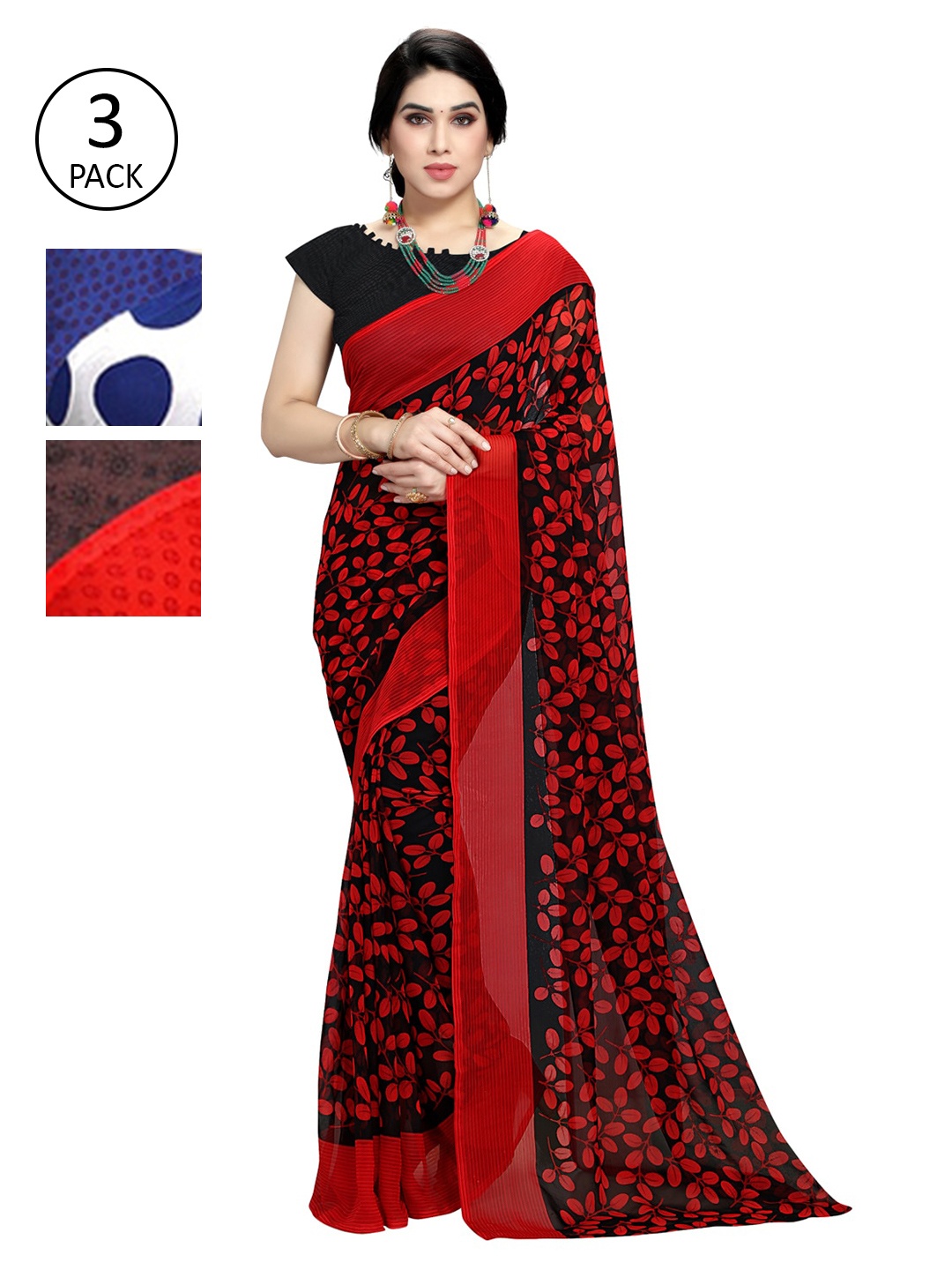 

KALINI Pack of 3 Poly Georgette Sarees, White