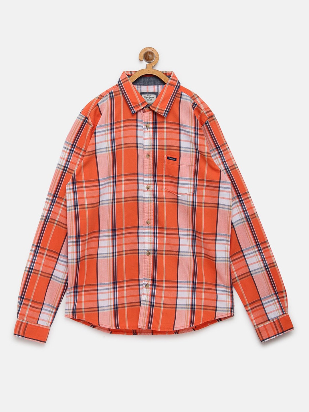 

Pepe Jeans Boys Coral Orange Tartan Checks Checked Casual Shirt