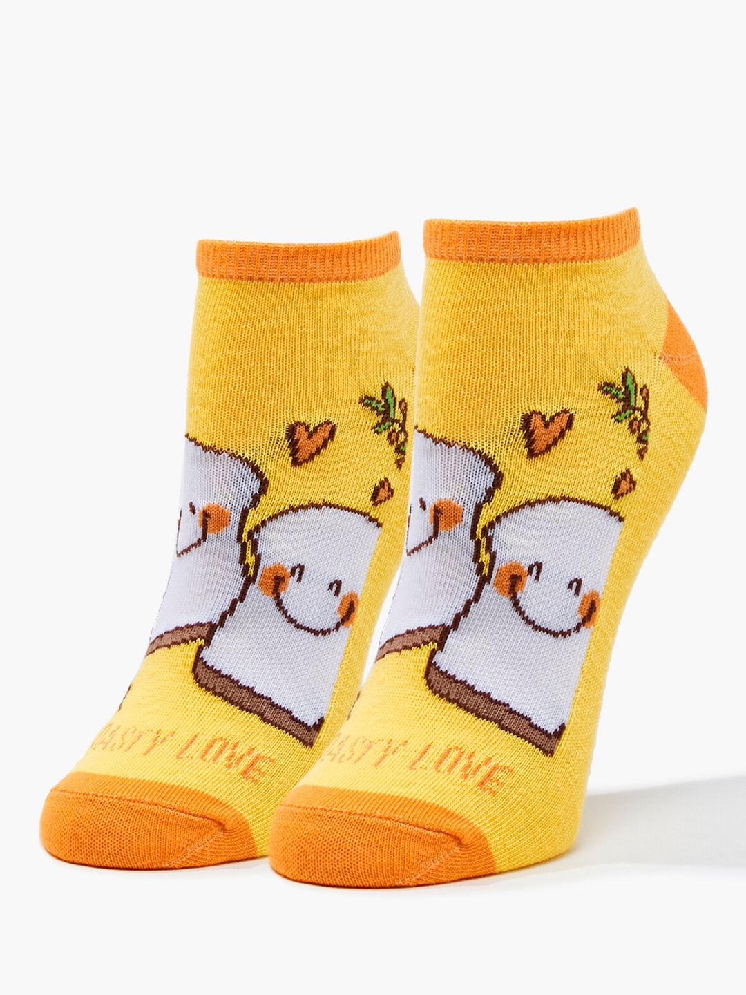 

FOREVER 21 Women's Yellow & White Toasty Love Ankle-Length Socks