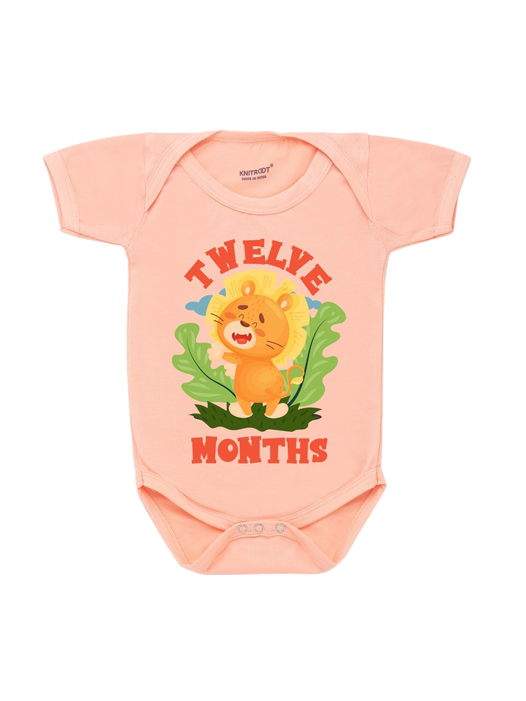 

KNITROOT Infant Kids Peach-Coloured & Yellow Printed Bodysuit
