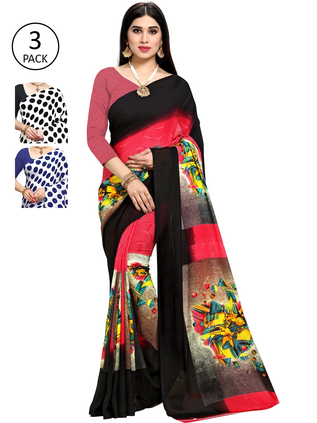 

KALINI Women Pack Of 3 Printed Sarees, White