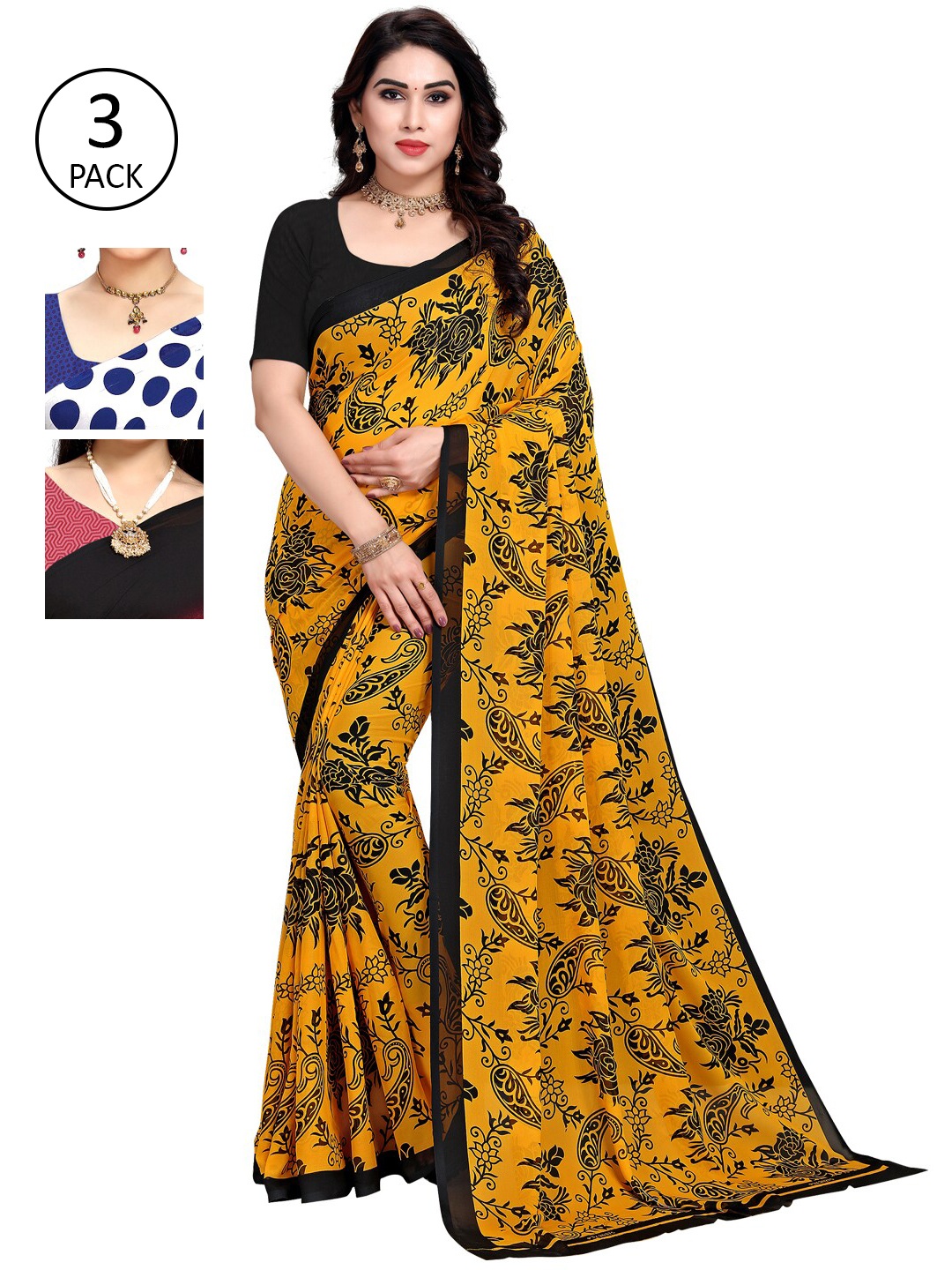 

KALINI Women Pack Of 3 Printed Sarees, White