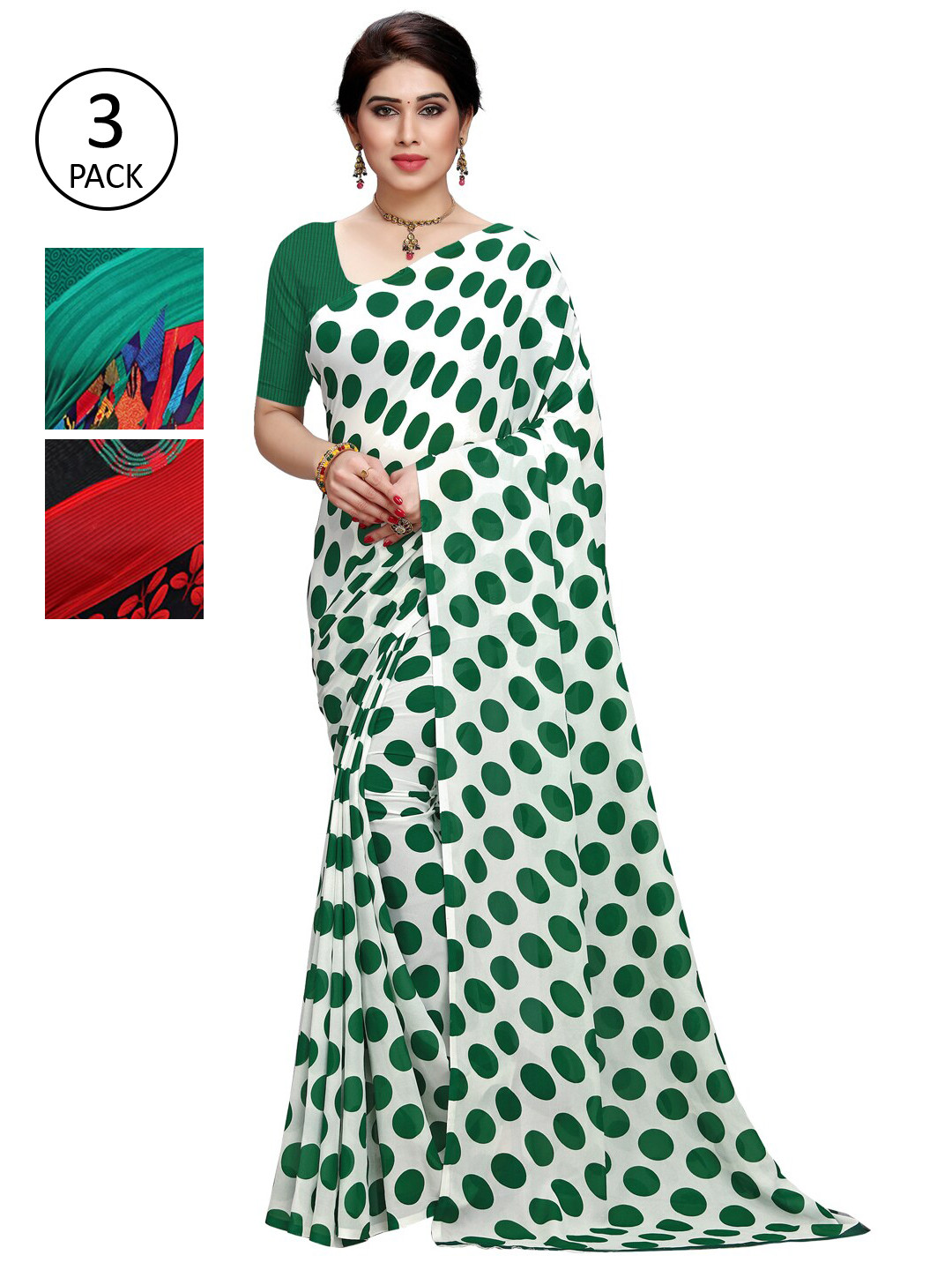 

KALINI Multicoloured Set of 3 Poly Georgette Saree, Multi