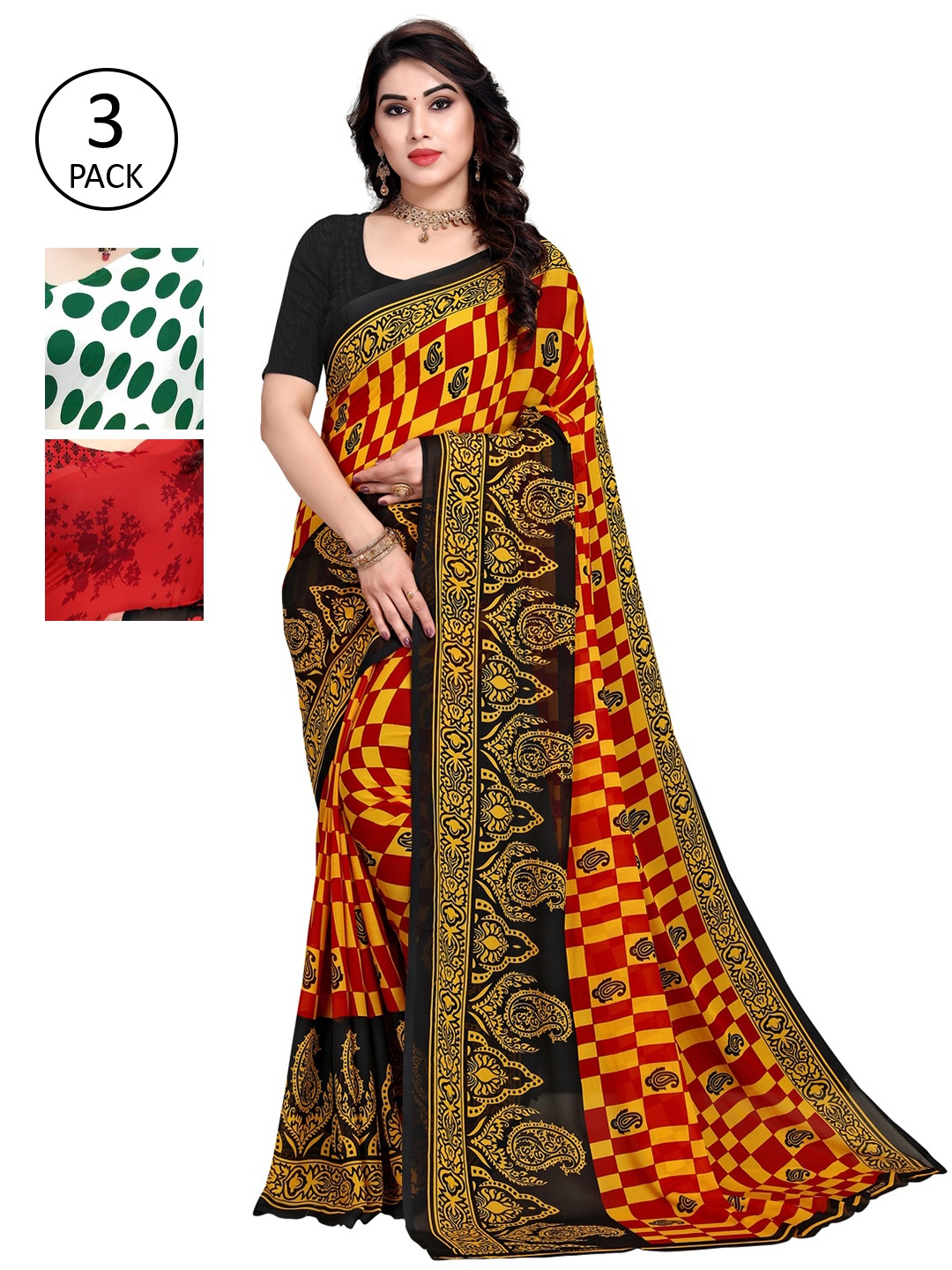 

KALINI Multi Pack of 3 Printed Poly Georgette Saree