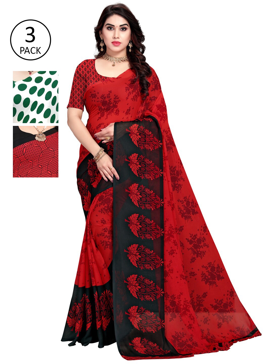 

KALINI Pack of 3 Printed Poly Georgette Saree, Multi