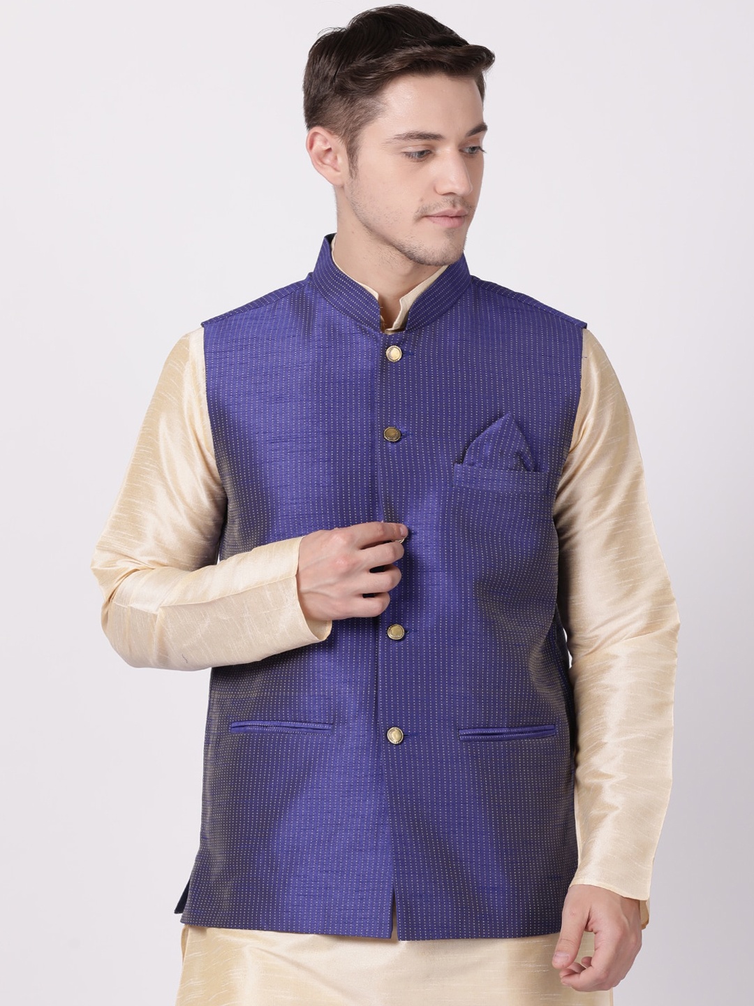 

TABARD Men Blue Woven Design Nehru Jacket