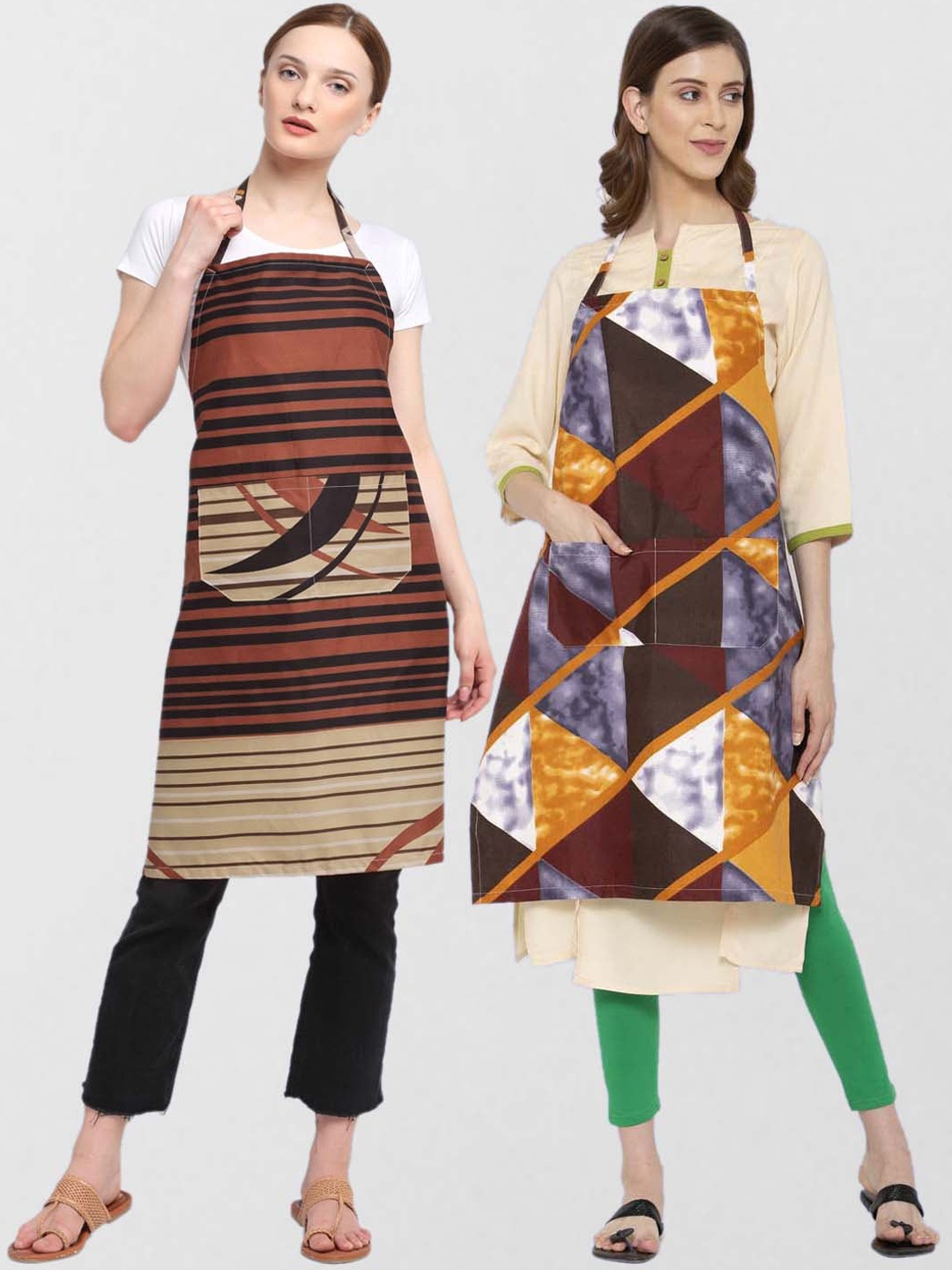 

KLOTTHE Unisex Pack Of 2 Printed 210 TC Cotton Aprons, Brown
