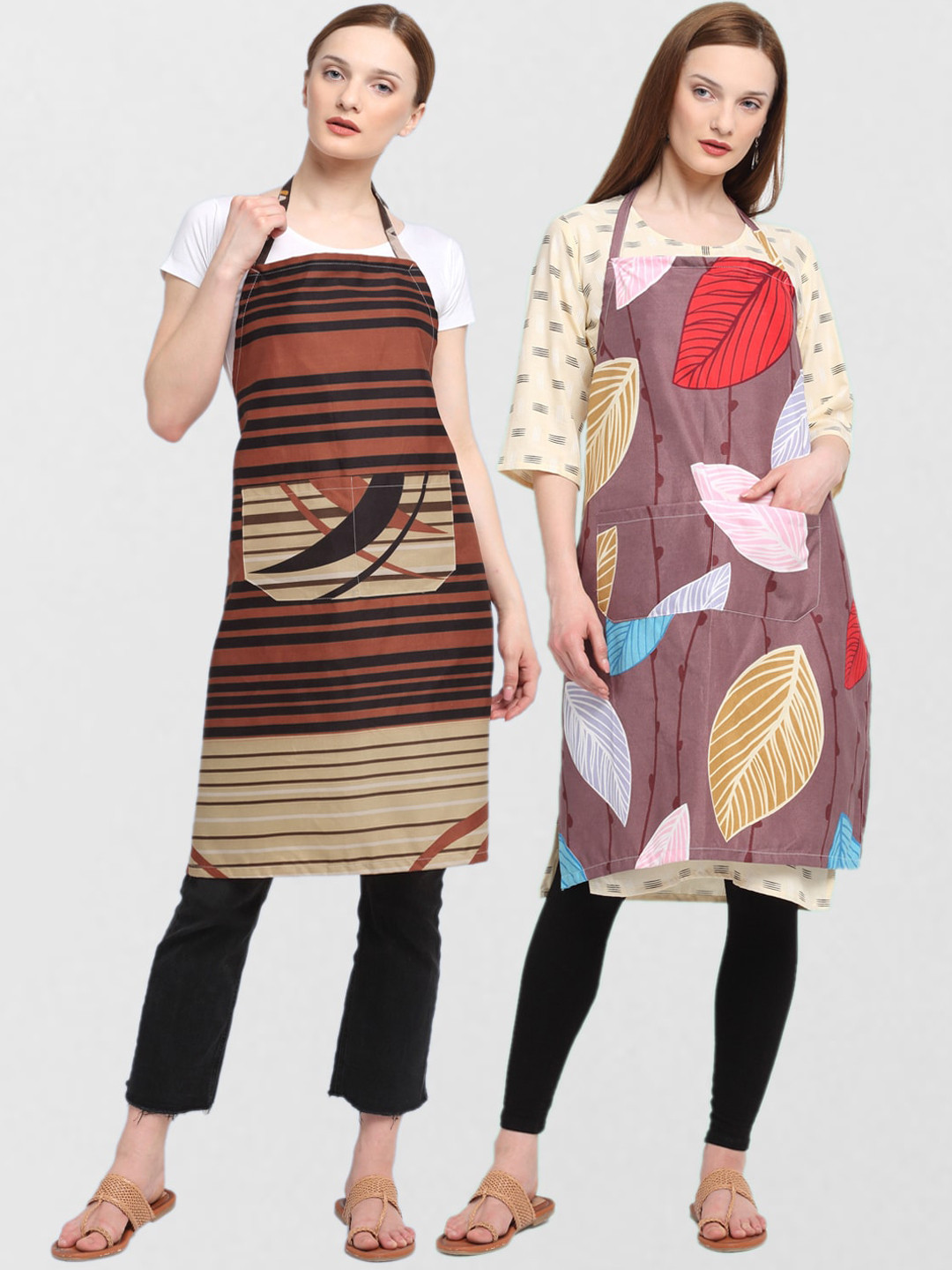 

KLOTTHE Unisex Pack Of 2 Printed 210 TC Cotton Aprons, Brown