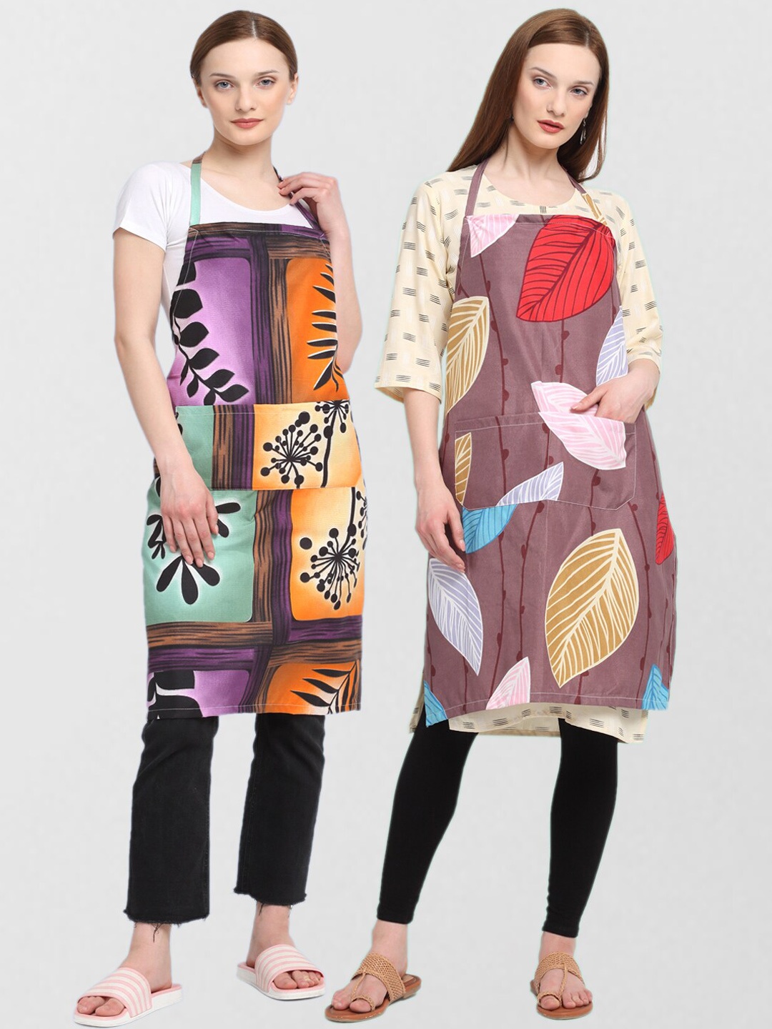 

KLOTTHE Pack Of 2 Printed 210 TC Cotton Aprons, Brown