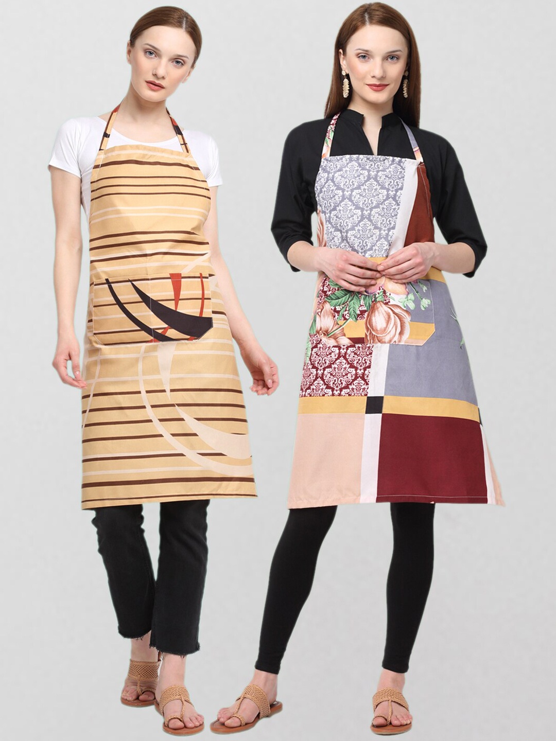 

KLOTTHE Unisex Pack Of 2 Printed 210 TC Cotton Aprons, Beige