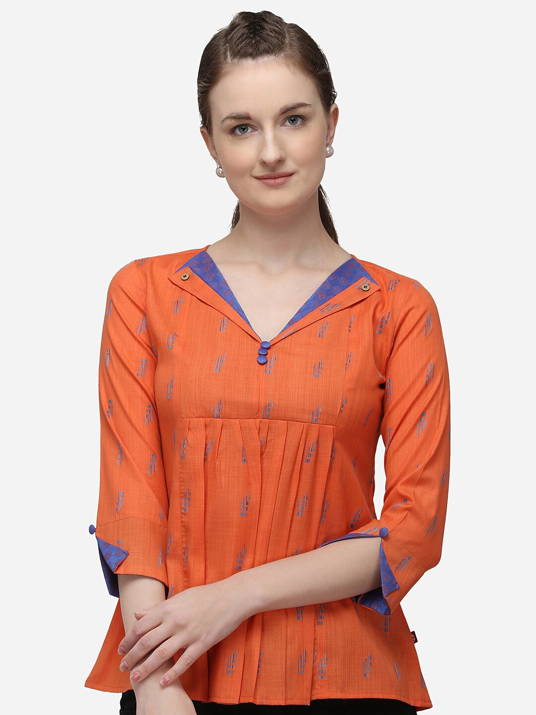 

RAISIN Orange & Blue Woven Design Peplum Tunic