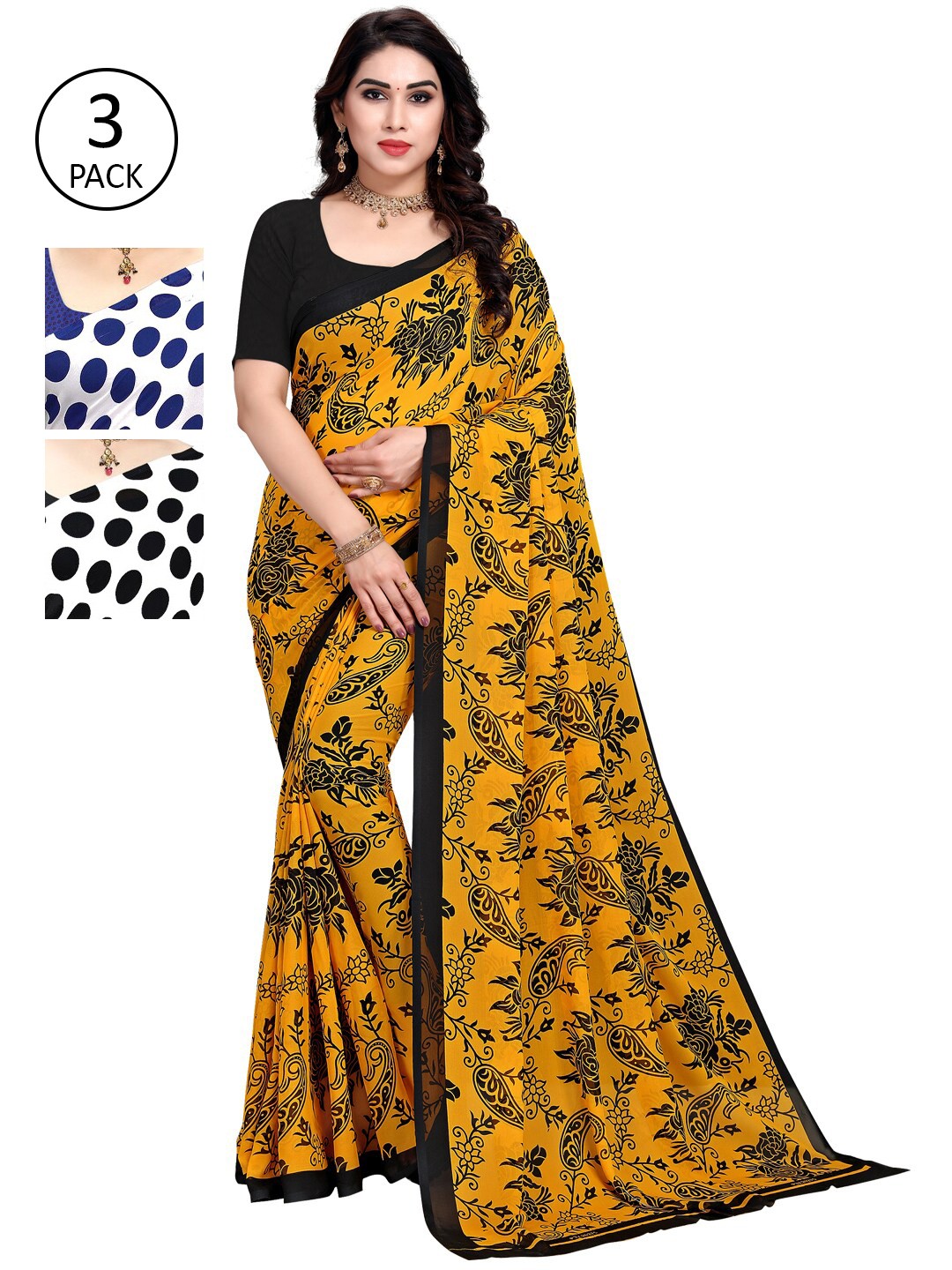 

KALINI Pack of 3 Printed Poly Georgette Saree, Multi