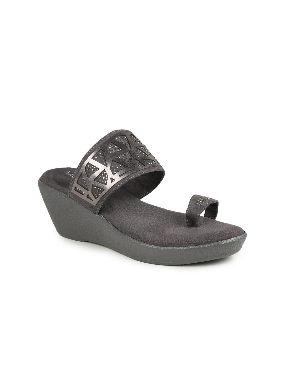 

VALIOSAA Grey Wedge Sandals with Laser Cuts