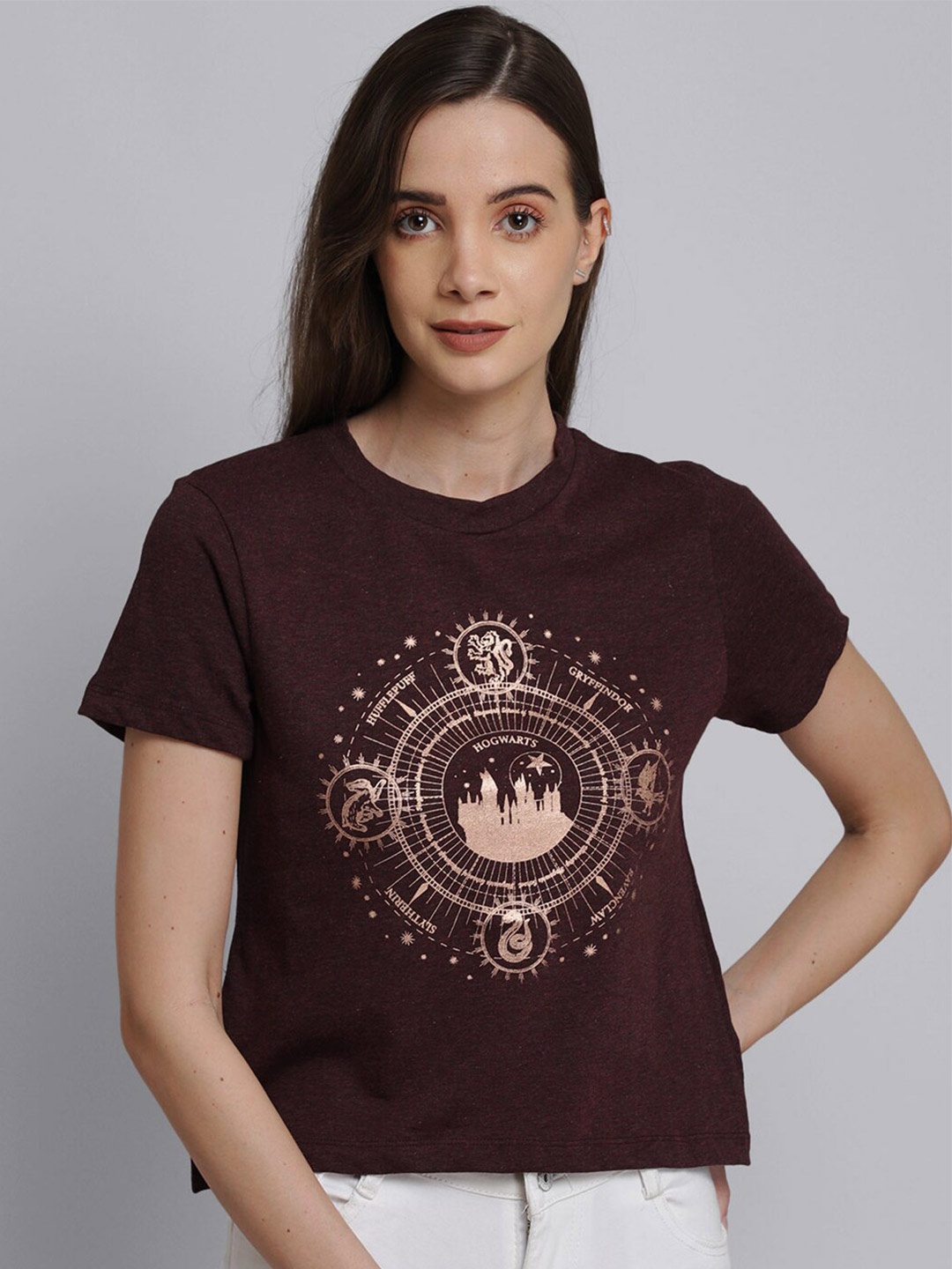 

Free Authority Women Brown Harry Potter Printed Pure Cotton T-shirt