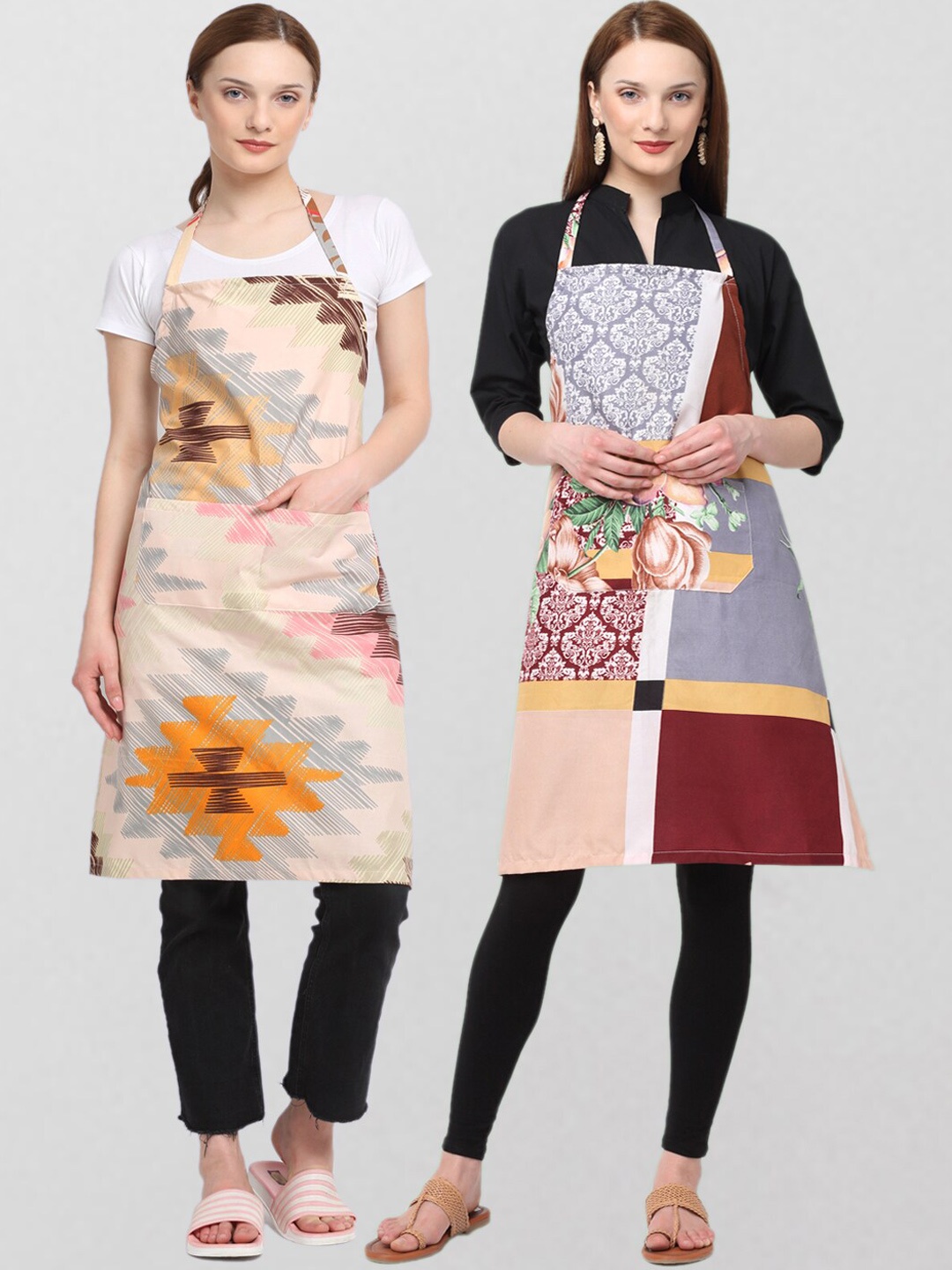 

KLOTTHE Unisex Pack Of 2 Printed 210 TC Cotton Aprons, Brown