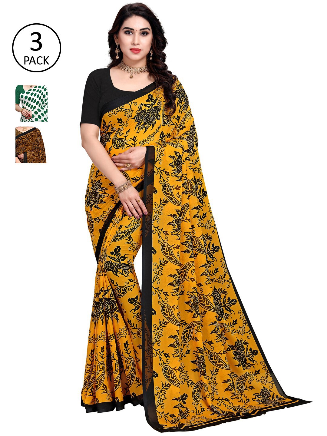 

KALINI Pack Of 3 Orange & Green Saree