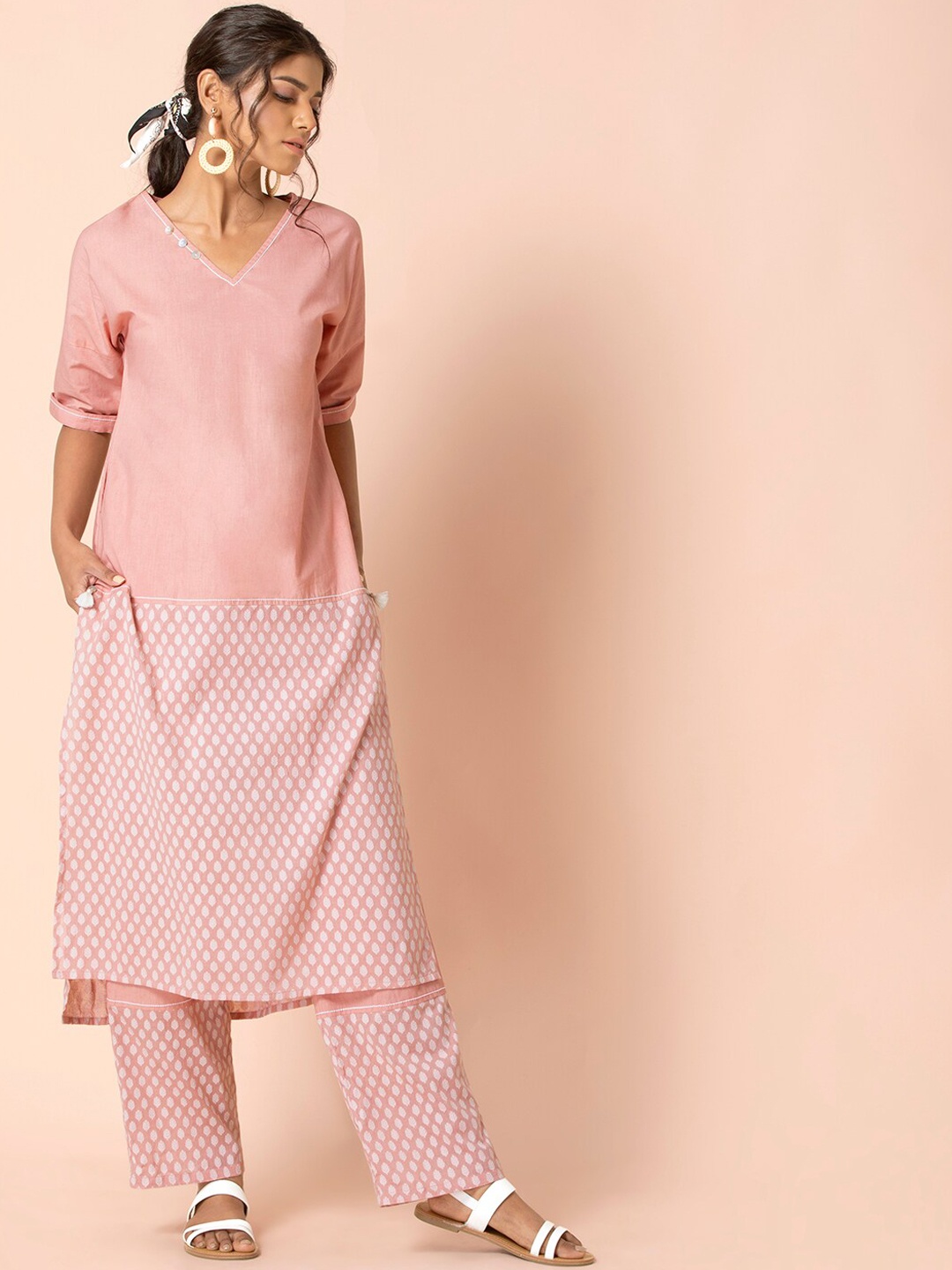 

Earthen BY INDYA Blush Boota Straight Tunic and Pants Set, Pink