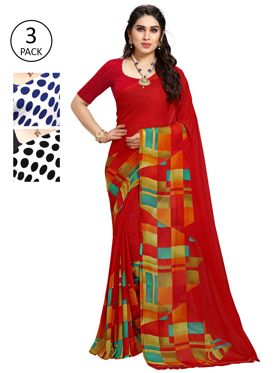 

KALINI Women Pack Of 3 Printed Sarees, White