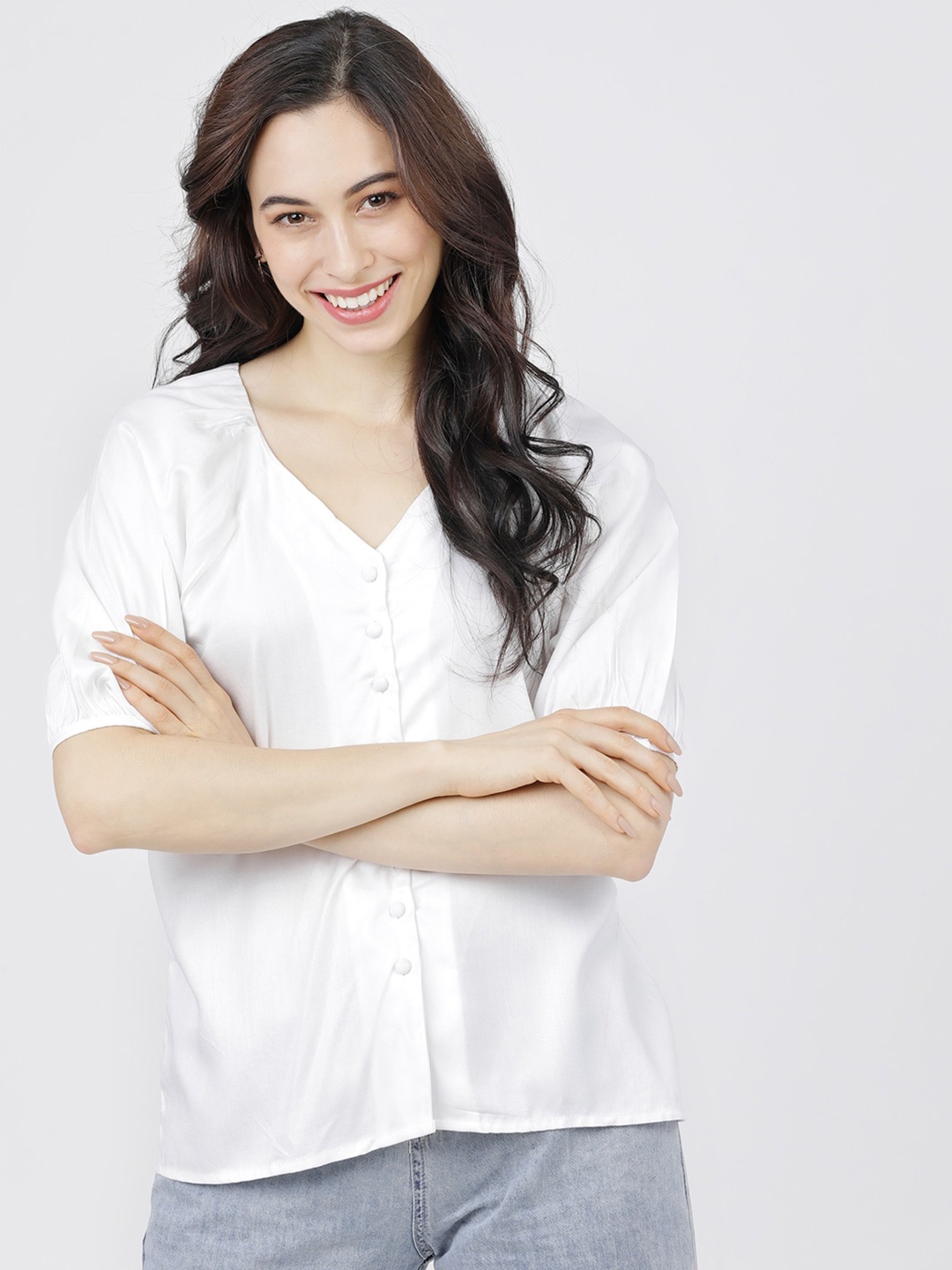 

Tokyo Talkies Women Off White Regular Top