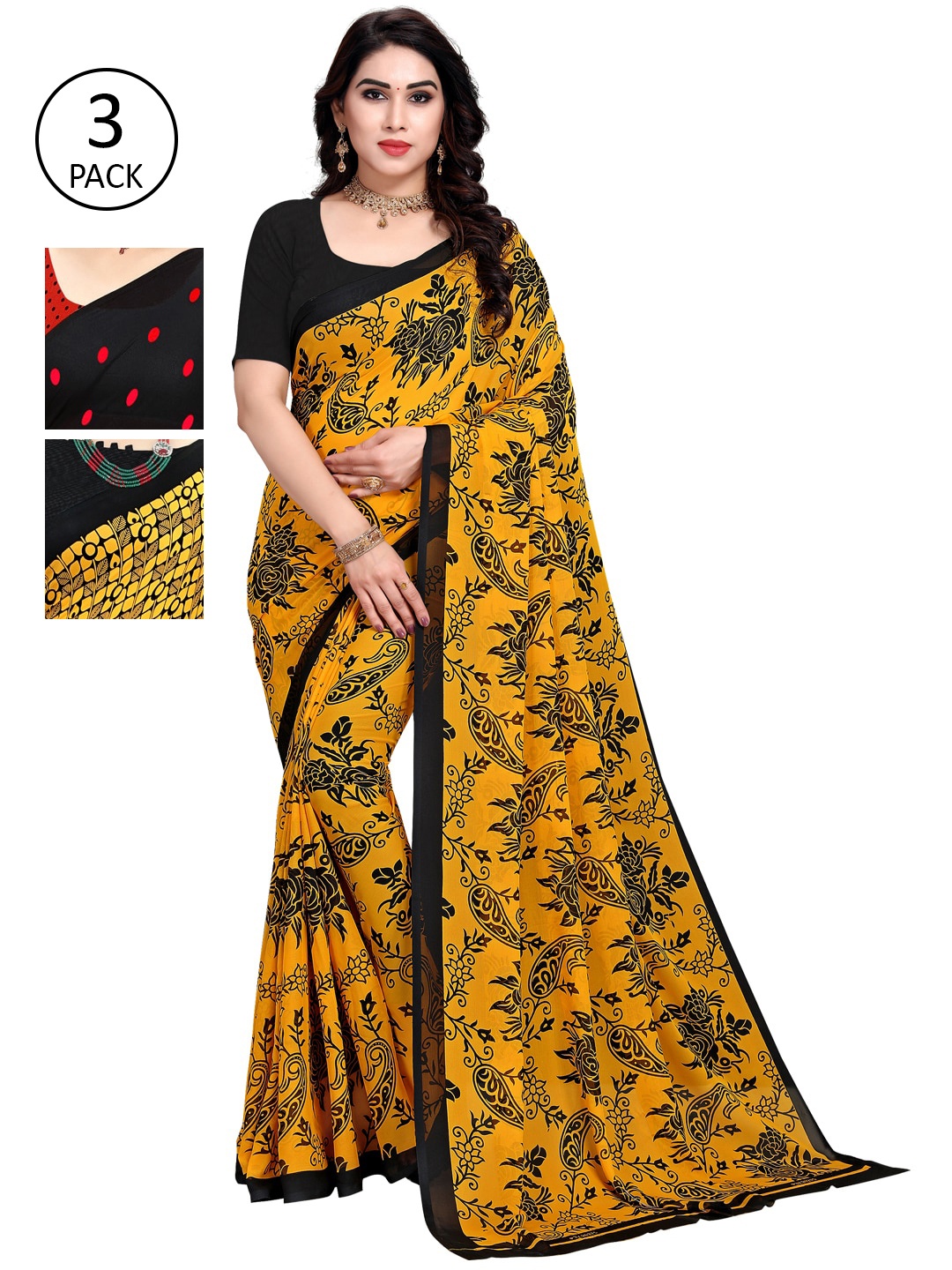 

KALINI Pack of 3 Printed Poly Georgette Saree, Multi