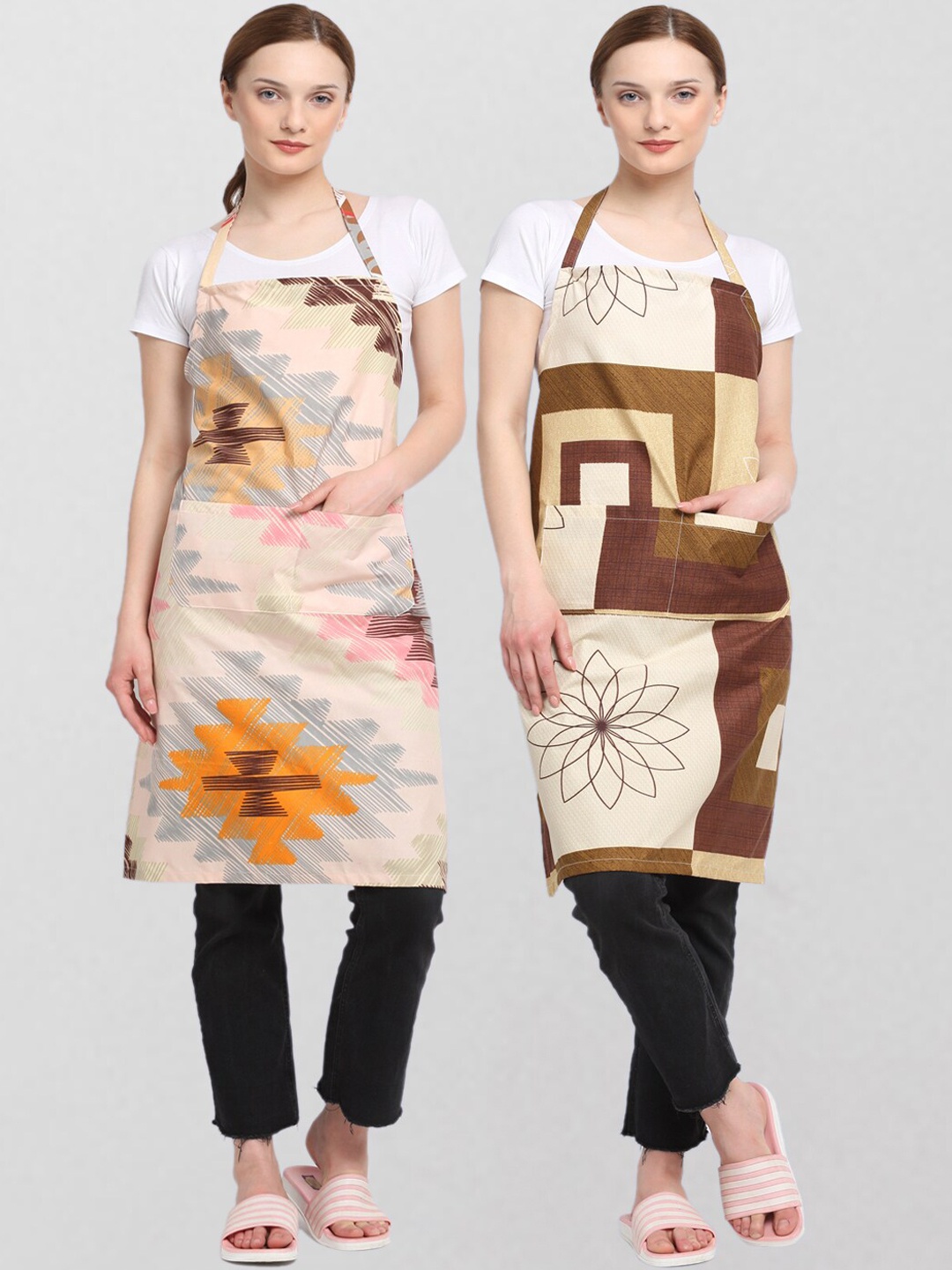 

KLOTTHE Unisex Pack Of 2 Printed 210 TC Cotton Aprons, Beige