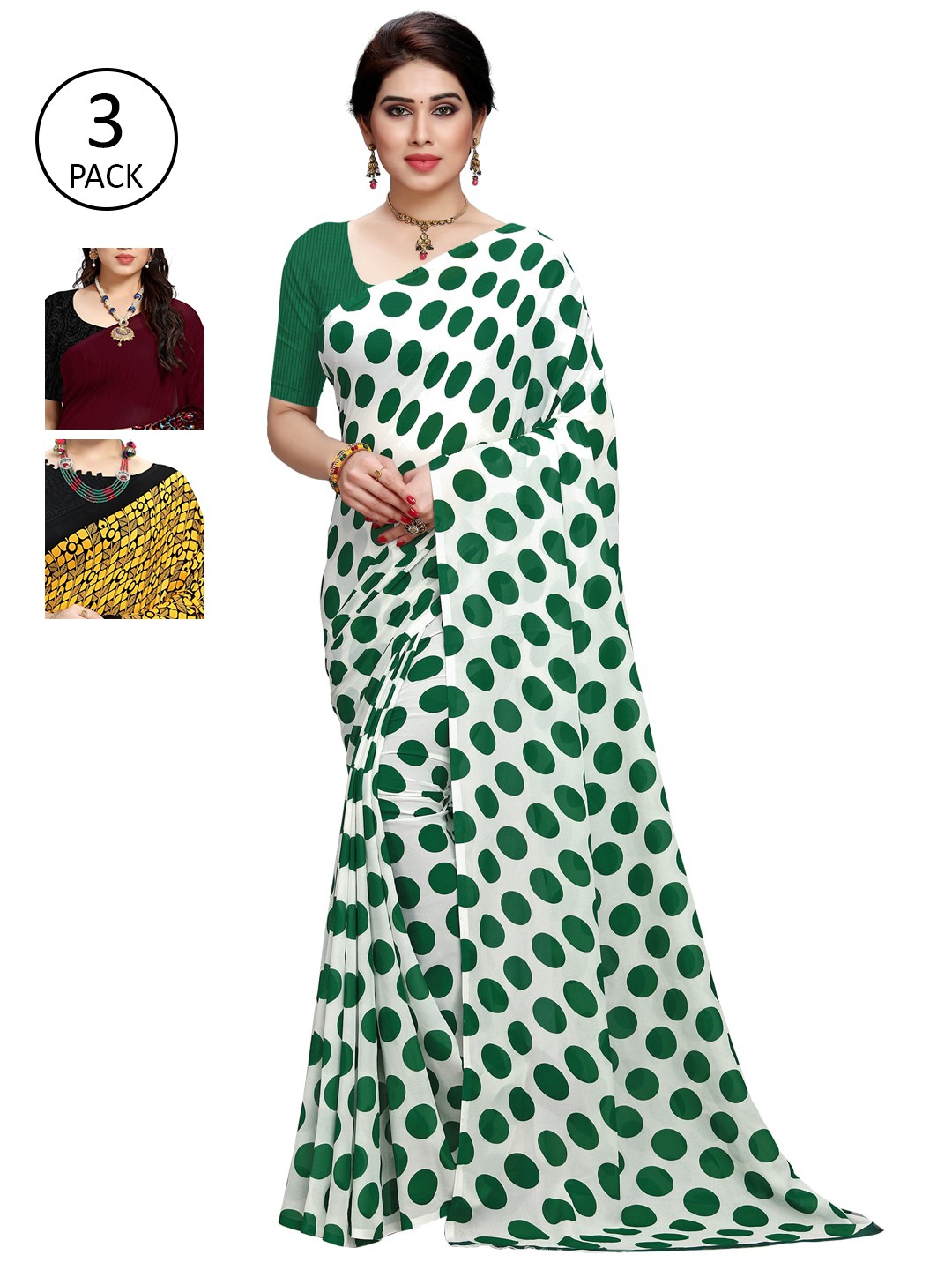 

KALINI Pack of 3 Printed Poly Georgette Saree, Multi