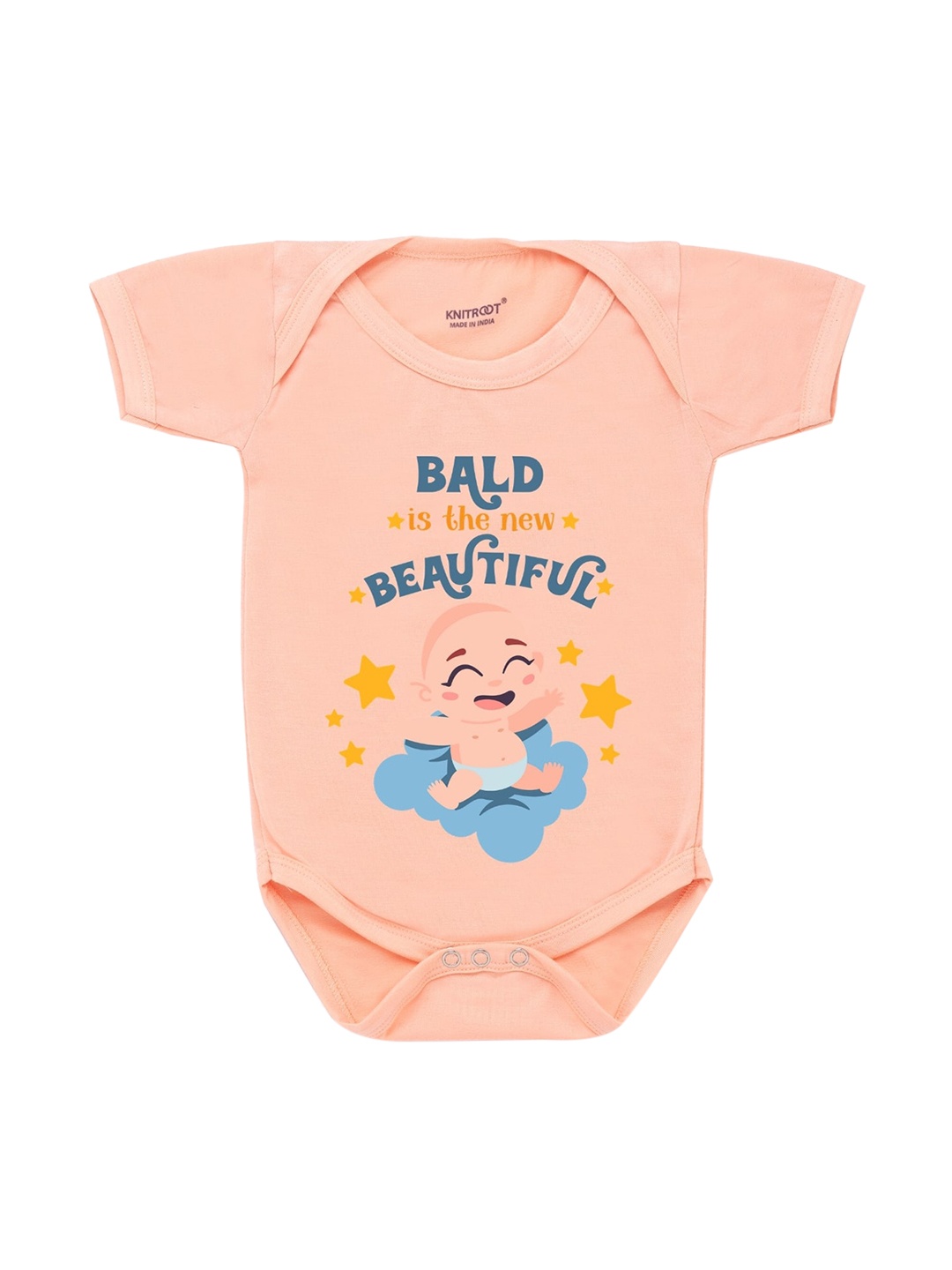 

KNITROOT Infant Kids Peach-Coloured & Blue Printed Bodysuit
