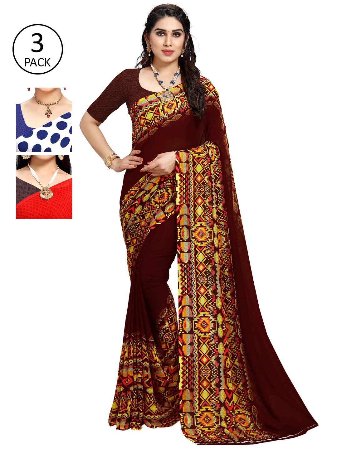 

KALINI Women Pack Of 3 Printed Sarees, Blue