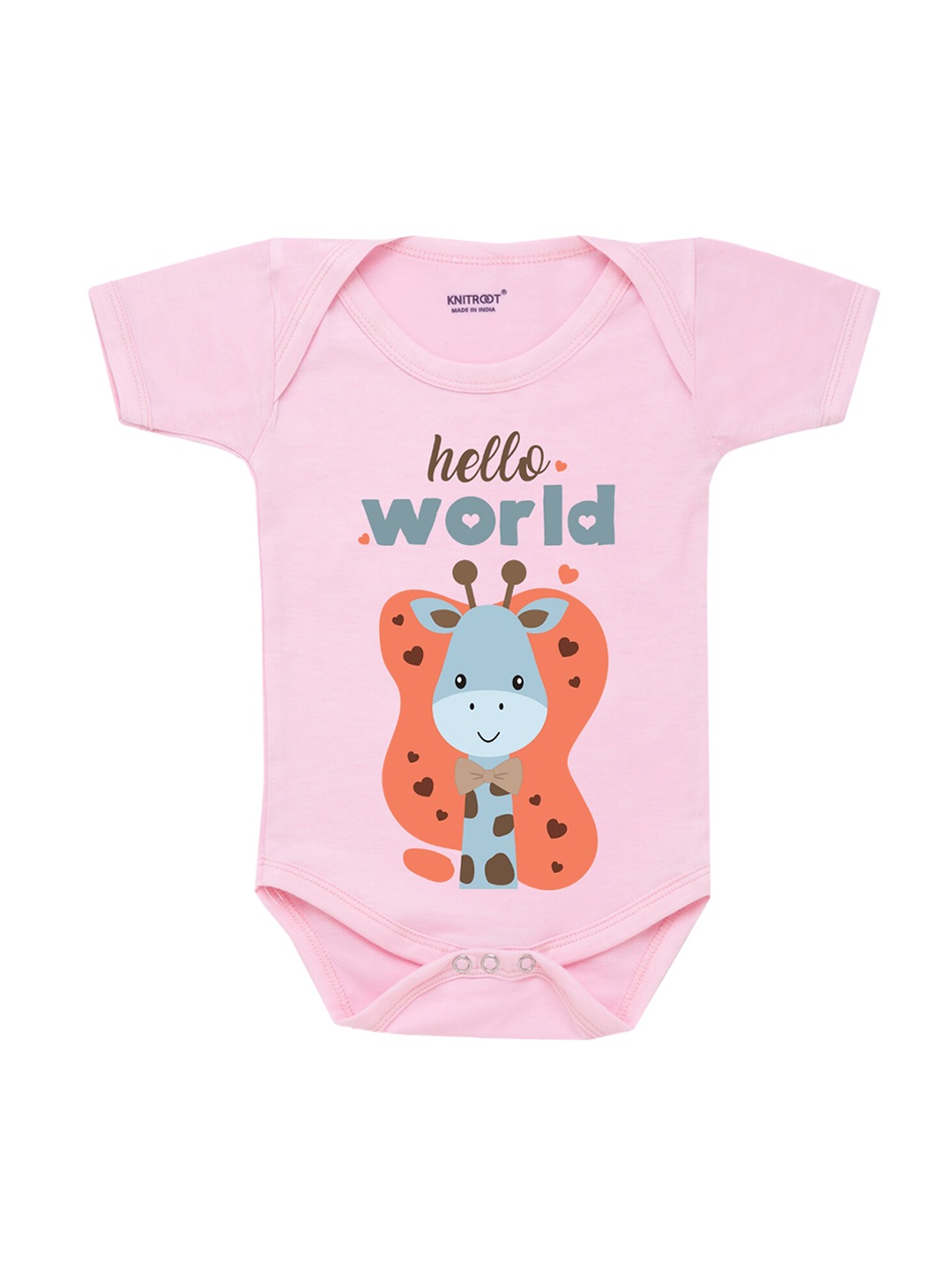 

KNITROOT Infants Pink Hello World Graphic Printed Bodysuit