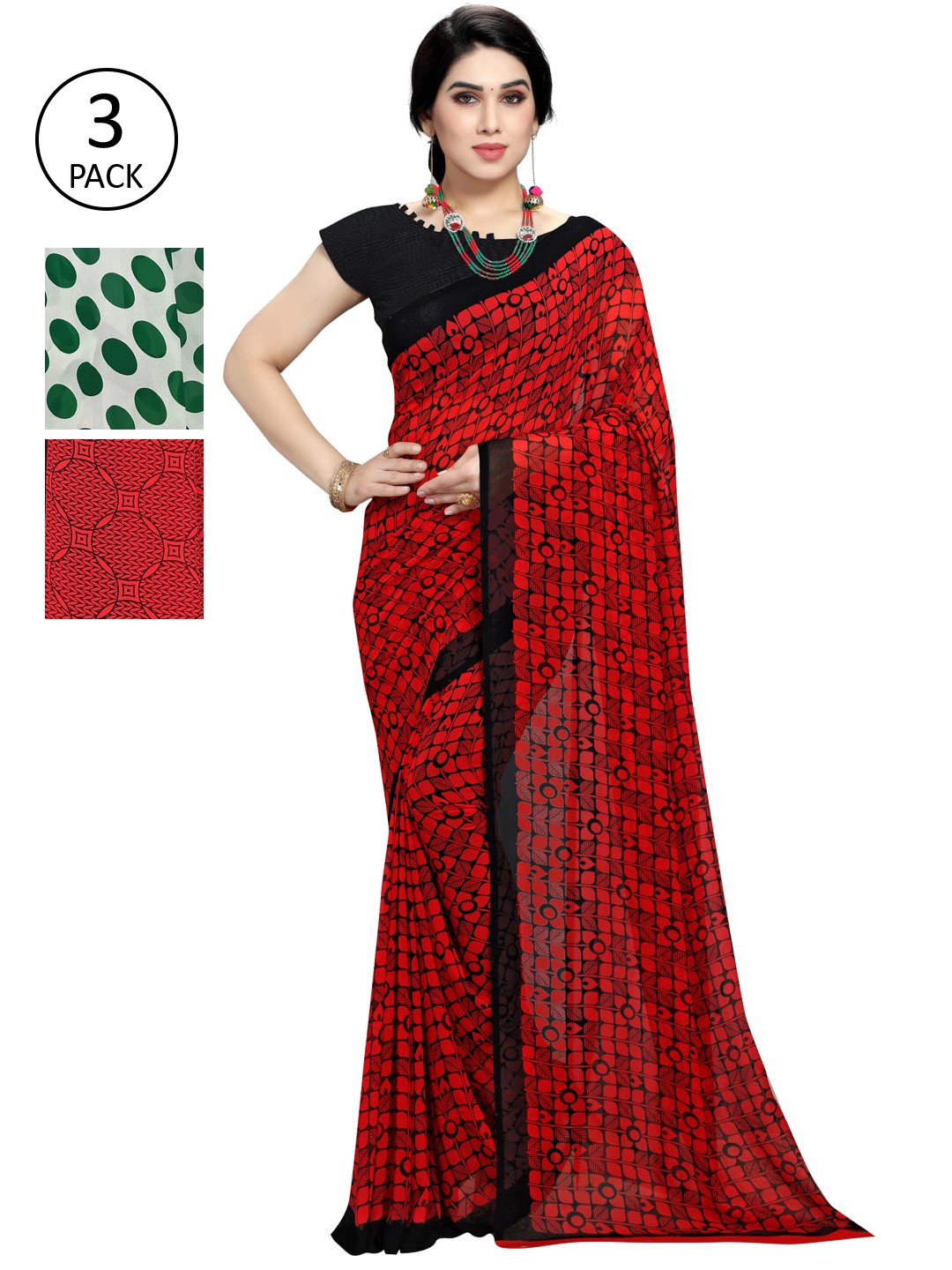 

KALINI White & Red Pack of 3 Saree