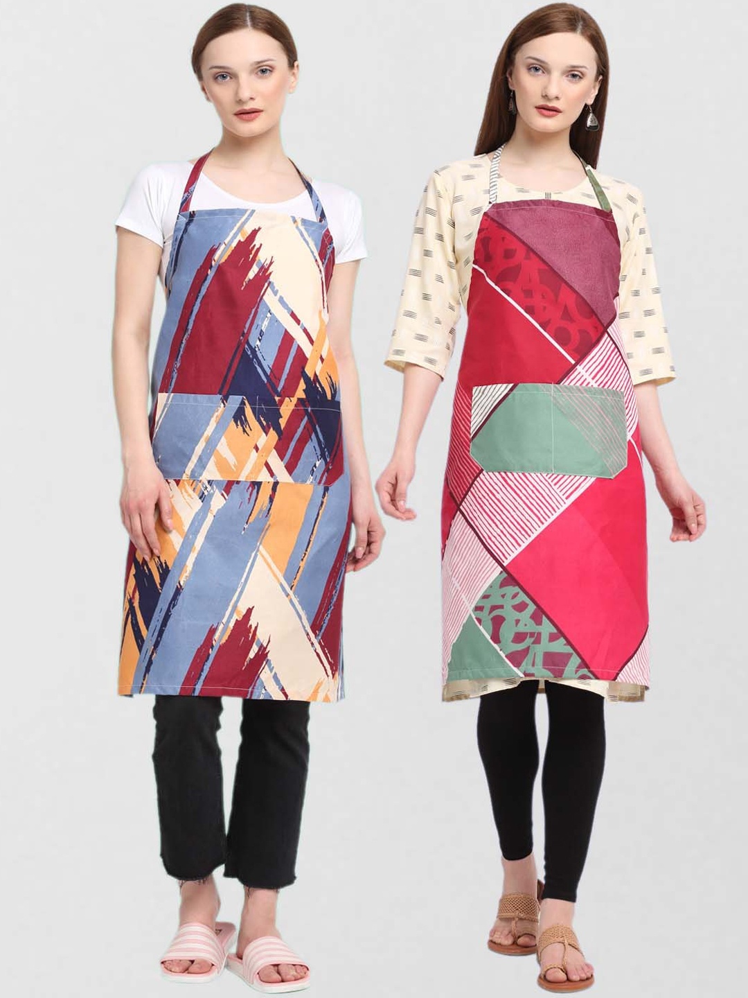 

KLOTTHE Unisex Pack Of 2 Printed Cotton 210 TC Aprons, Red