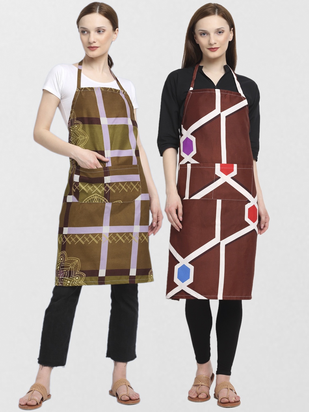 

KLOTTHE Set Of 2 Printed 210TC Cotton Aprons, Brown