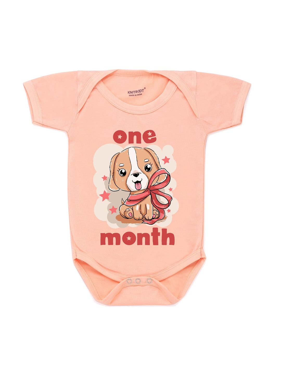 

KNITROOT Infants Peach-coloured & Red Printed Cotton Bodysuit