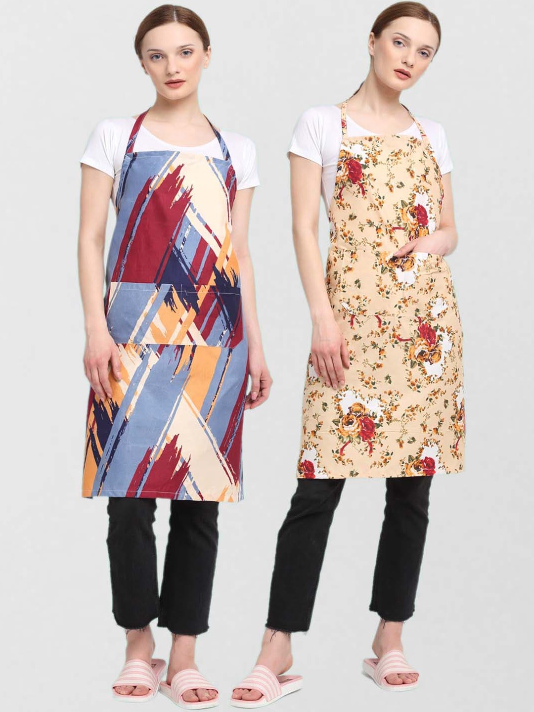 KLOTTHE Unisex Set Of 2 Printed 210TC Cotton Aprons, Blue