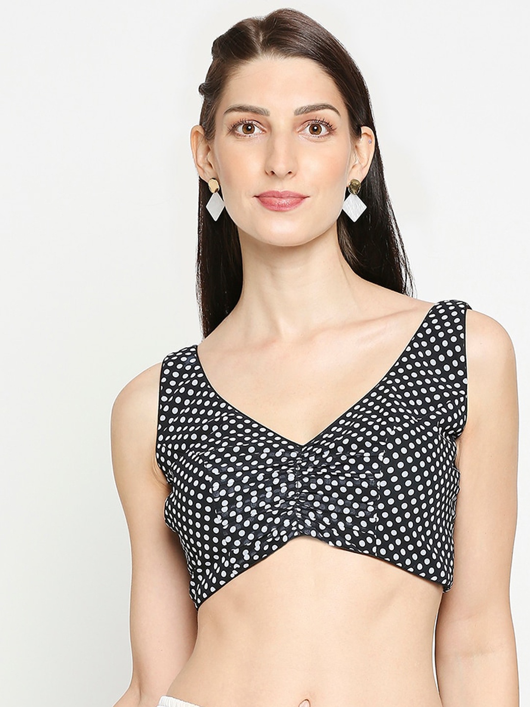 

SALWAR STUDIO Women Black & White Printed Brocade Readymade Saree Blouse