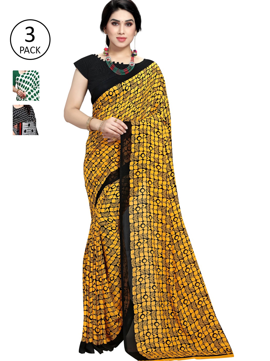 

KALINI Pack Of 3 Poly Georgette Sarees, White