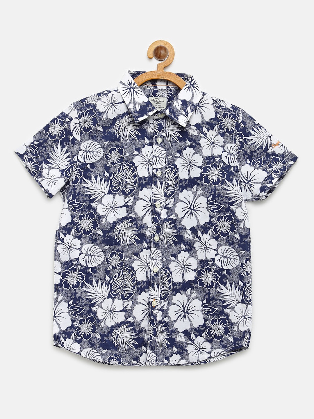 

Pepe Jeans Boys Blue Floral Print Pure Cotton Casual Shirt
