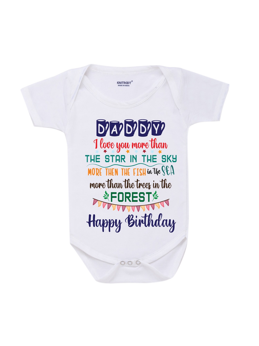 

KNITROOT Infants White Typography Printed Bodysuit With Short Sleeves