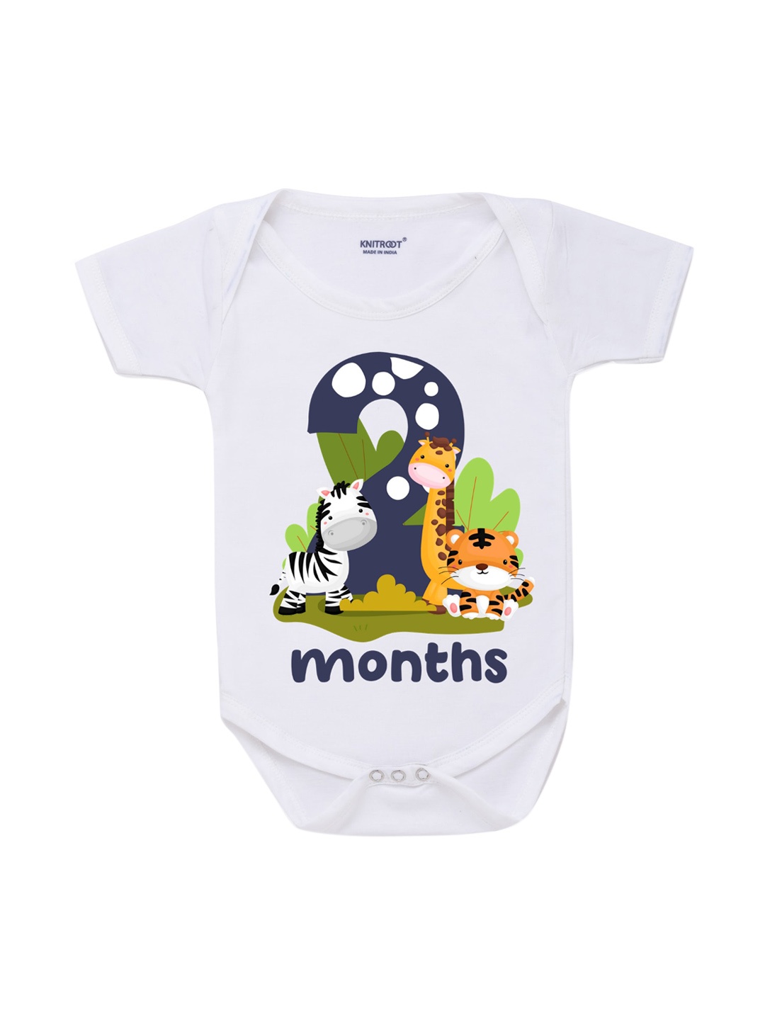

KNITROOT Infant Kids White & Navy Blue 2 Month Baby Bodysuit