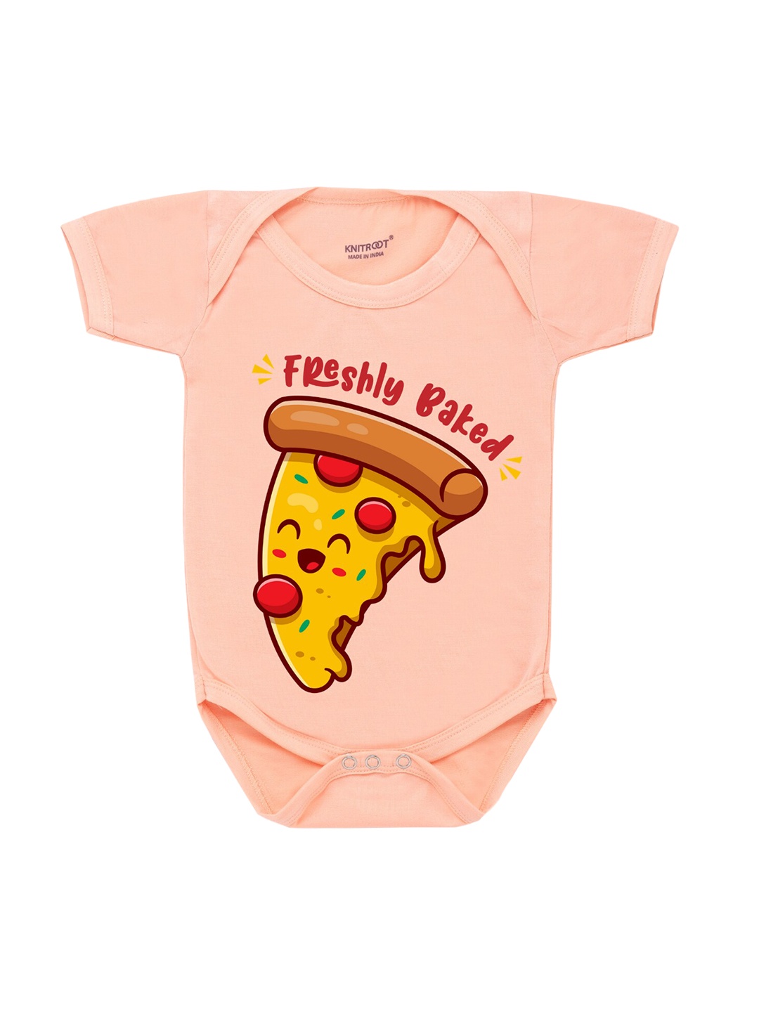 KNITROOT Infant Kids Peach-Coloured & Brown Printed Bodysuit